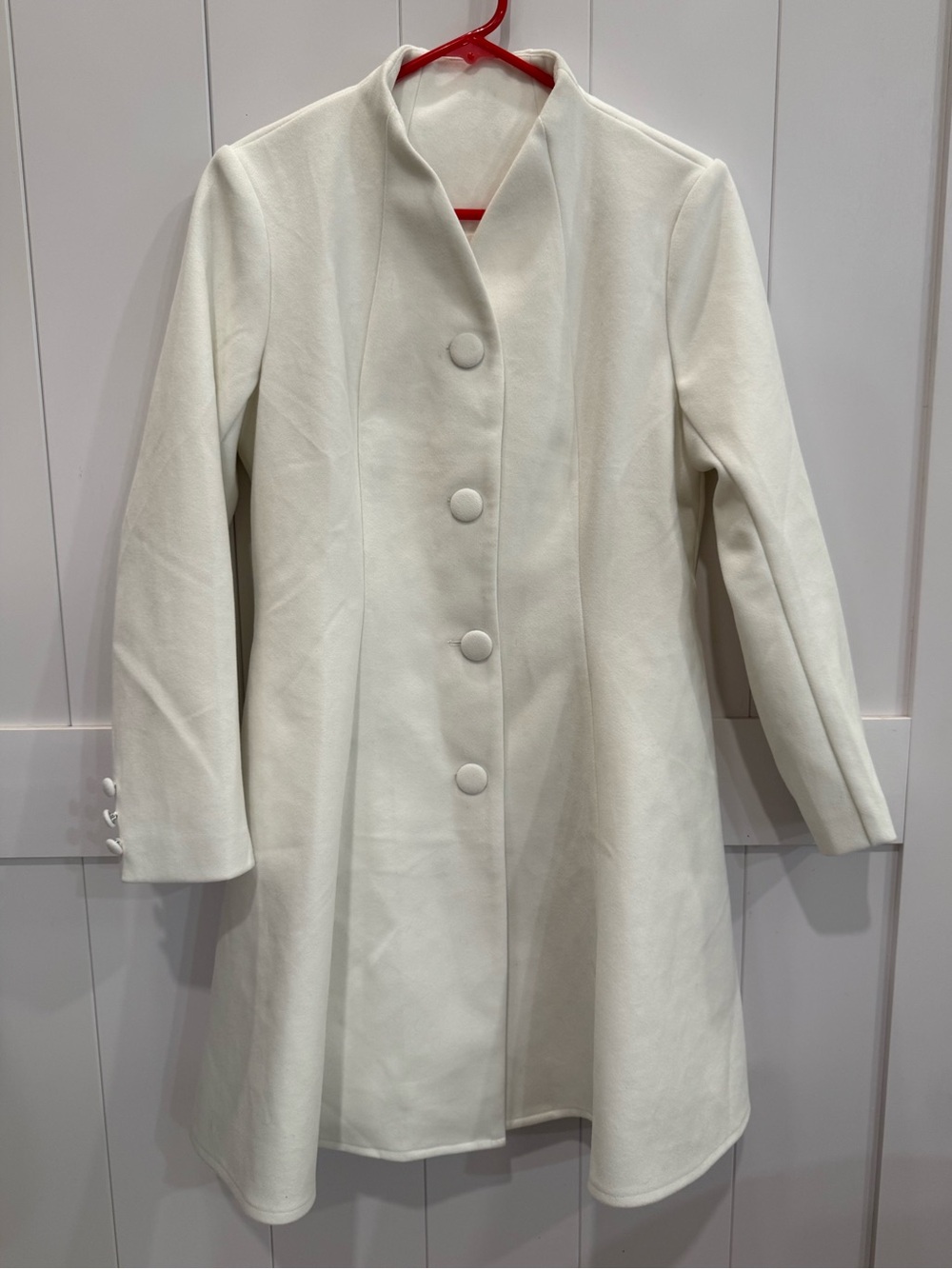 White Fit & Flare Button Front Coat Small Single Breasted Peacoat Mid Length